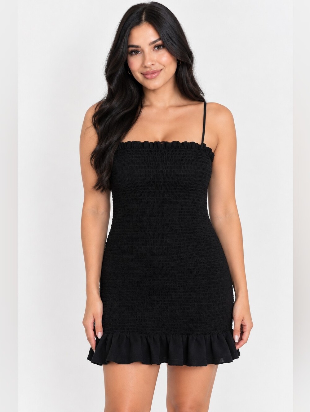 Love Tree - Black Smocked Mini Dress